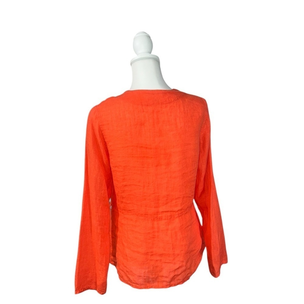 FLAX CORAL ORANGE LINEN LONG SLEEVE BUTTON DOWN  PETITE TUNIC SHIRT - Me… - Picture 8 of 10